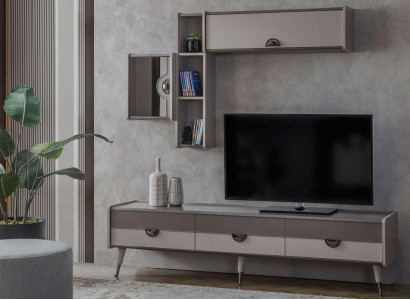 Beiges Wohnzimmer Sideboard Robuster TV-Ständer Lowboard Luxus Regale