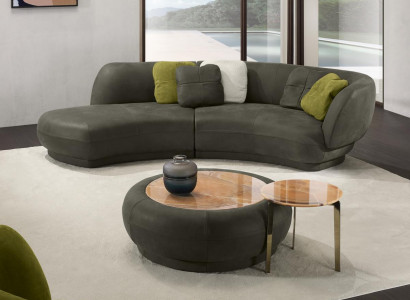 Textil Sofa 3 Sitzer Polster Leder Modern Relax Sitz Luxus Möbel Ecksofa Rund