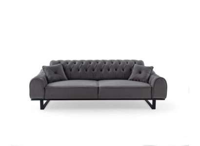 Grauer Chesterfield 3-Sitzer Edler Dreisitzer Designer Wohnzimmer Couch