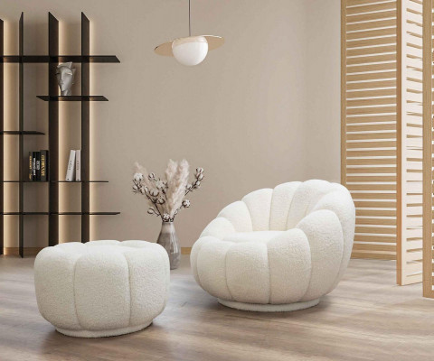 Sessel + Hocker für Wohnzimmer Runder Stuhl mit Hocker Modern Möbel