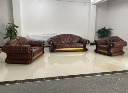 Braune Sofagarnitur Chesterfield Leder Sofa Couch Gruppe 3+2+1 Set