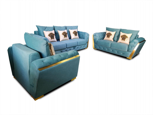 Sofagarnitur Chesterfield Couch Set 3+2+1 Möbel Stoff Sofa Couchen 3tlg.