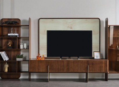 Modern Wohnzimmer Set 4tlg. Bücherschrank TV Lowboard TV Rahmen Vitrine