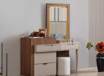 Beige-Braune Schlafzimmer Kommode Designer Schminktisch Mit Spiegel 2tlg