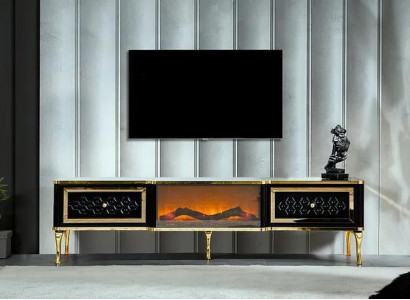  TV-Sideboard Kommode schwarz Kaminimitat Stilvolle Wohnzimmermöbel