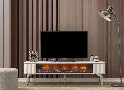  TV-Lowboard weiße Spanplatte Metall-Luxusmöbel Kamin Wohnzimmer neu