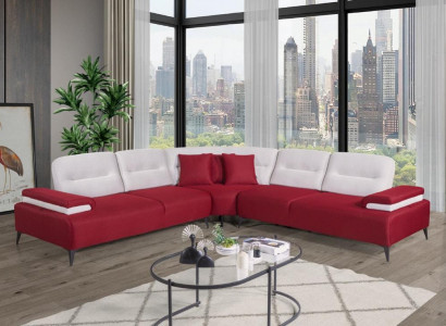  Rotes Stilvolles Ecksofa L-Form Couch Designer Wohnzimmer Holz Garnitur