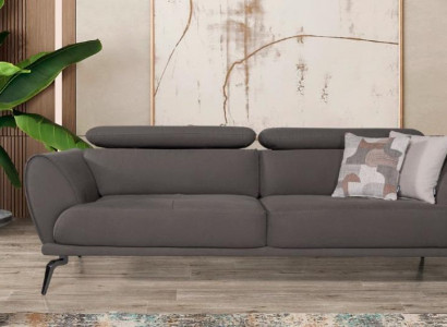  Braunes Wohnzimmer Sofa Designer Polster Couchen Leder Sofas Holzgestell