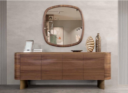 Moderne Braune Kommode 4-türiges Sideboard Designer Anrichte Spiegel