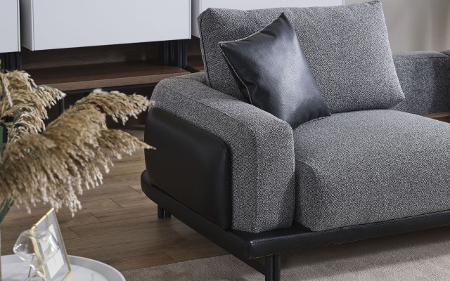 Luxus Graue Wohnzimmer Garnitur Ecksofa L-Form Couch Polster Sessel 3tlg