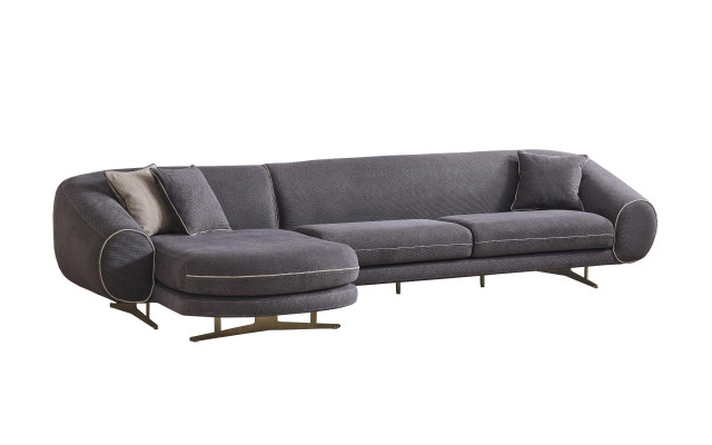 Modernes Wohnzimmer Set Graues Ecksofa L-Form 3-Sitzer Polster Sessel