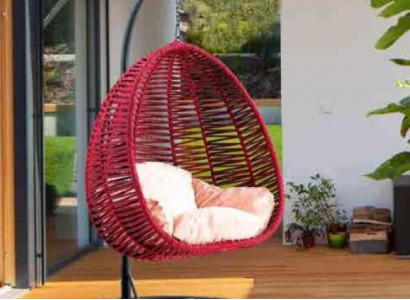 Schalensessel oval Rattan in rot Edelstahl für komfortable Entspannung Neu