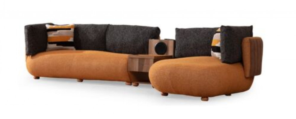 Modernes Oranges Ecksofa L-Form Wohnzimmer Sofa Designer Holz Couchen