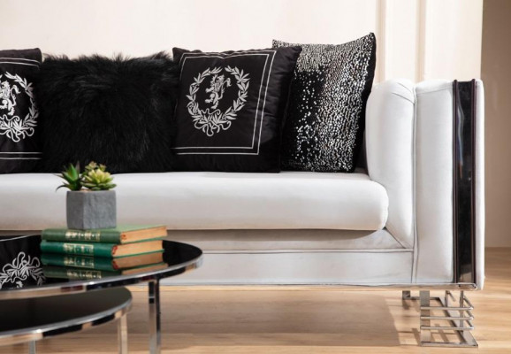 Weißes Modernes Textil Sofa Wohnzimmer 3-Sitzer Luxuriöse Polster Couch