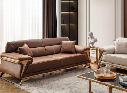 Stilvoll 3-Sitzer Sofa Exklusive Braun farbe Luxus Möbel in Wohnzimmer