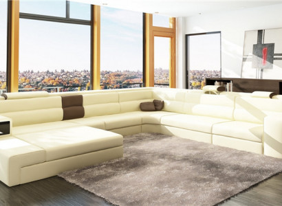 Couch Wohnlandschaft Eck Garnitur Design Modern Sofa U-Form Leder