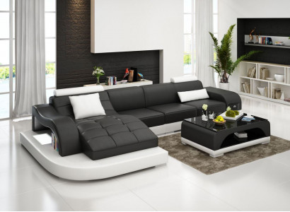 Ecksofa Leder Sofa Couch Polster Eck Sitz Wohnlandschaft Garnitur L-Form