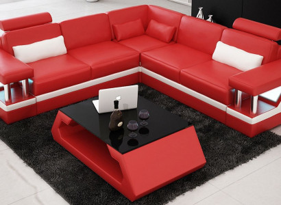 Couch Ecksofa Leder Wohnlandschaft Garnitur Design Modern Sofa L-Form