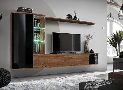 Wohnwand Set Luxus Wohnzimmer TV Ständer Holz Wandregal Wandschrank Neu