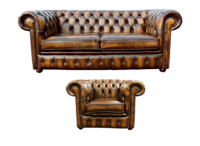 Chesterfield Dekor Sofa Couch Polster Leder Textil Sofagarnitur 2+1 Polster