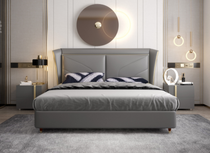 Graues Schlafzimmer Doppelbett Designer Betten Holzgestell Lederbetten