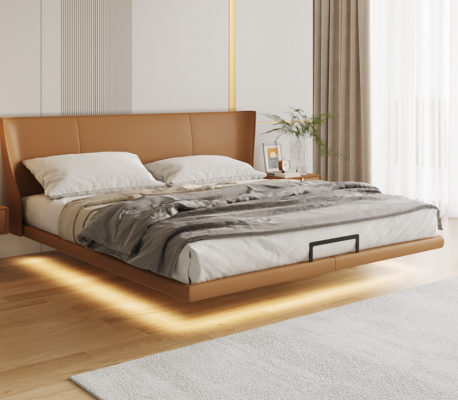 Braunes Wandbett Designer Schlafzimmer Möbel Holzgestell Kunstlederbett