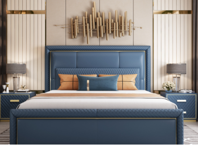 Großes Blaues Schlafzimmer Bett Designer Doppelbetten Kunstlederbetten