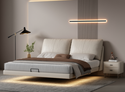 Weißes Schlafzimmer Wandbett Designer Leder Doppelbetten Holzgestell