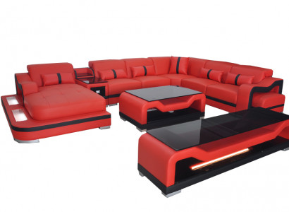 Leder Sofa Couch Ecksofa Eckgarnitur Wohnlandschaft + RTV + Couchtisch + USB