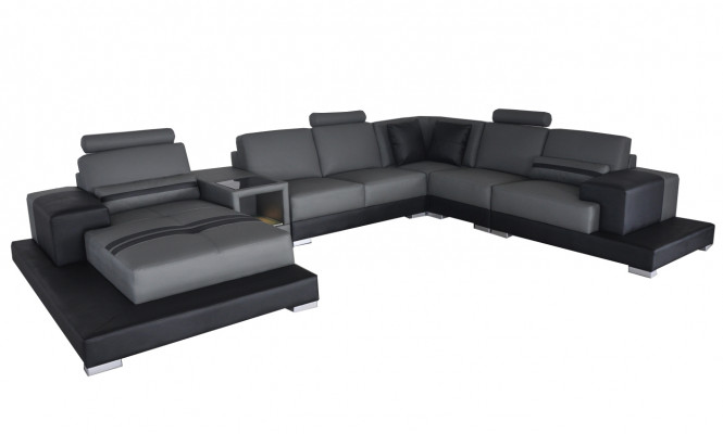 Ledersofa Couch Wohnlandschaft Eck Garnitur Design Modern Sofa U-Form USB