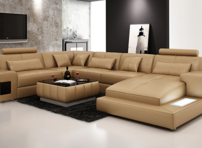 XXL Ledersofa mit USB,Wohnlandschaft Ecksofa Design Sofa Garnitur Eckcouch Neu