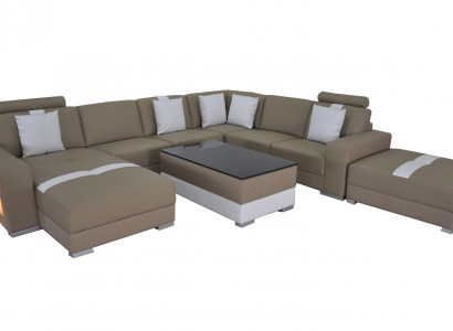 Ecksofa U förmige Couch Sitzpolster Ecke Leder Moderne Designer Couchen + USB