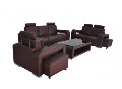 Garnitur Leder Sofa mit USB Polster Couchen Sofas Luxus Neu Wohnlandschaft 3+2+1