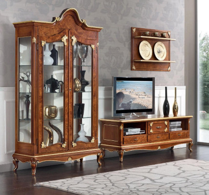 Italienische Wohnzimmer Wohnwand rtv Tv Sideboard Schrank Vitrine Wandregal 3tlg