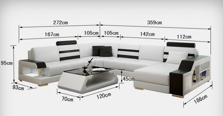 Design Sofa Ecksofa Wohnlandschaft mit Regal Polster Sitz Garnitur Ledersofa USB