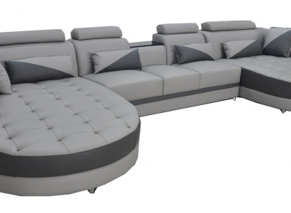 Wohnlandschaft Bettfunktion Graue Ecksofa U-Form Couch Design Polster USB Neu