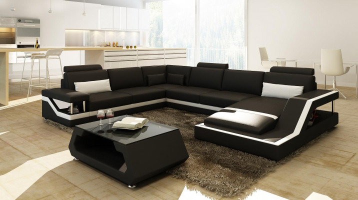 Designer Sofa Ecksofa Wohnlandschaft Big Modernes Ledersofa + USB,Patentiert NEU