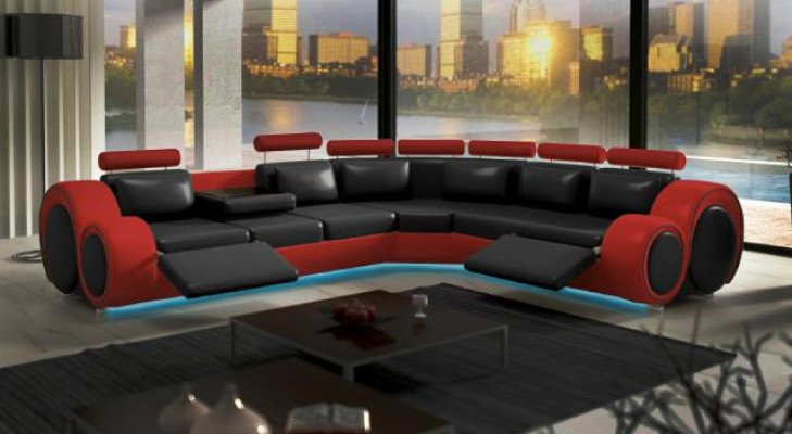 Leder Sofa mit USB Design Sofa Ledercouch Wohnlandschaft Eckcouch "BERLIN"