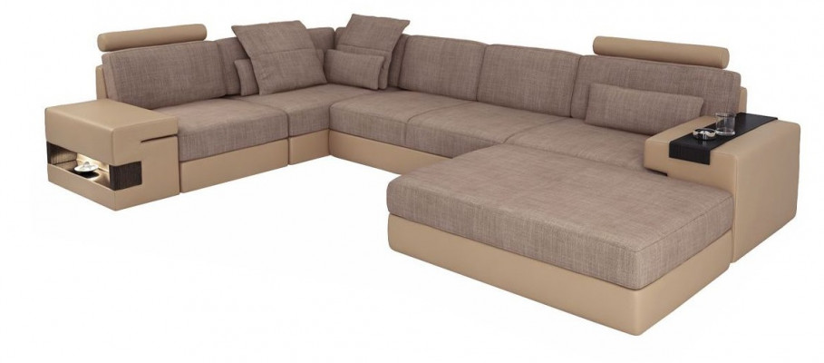 Moderne Sofa Ecke Set L-Form gepolsterte Sitze Couch Wohnlandschaft Hocker Möbel