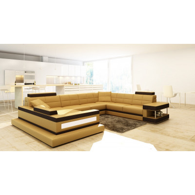 Ecksofa Design Polster Leder Eckcouch Eckgarnitur Sofa Wohnlandschaft mit USB