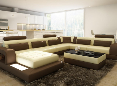 XXL Big Wohnlandschaft Sofa mit USB Polster Leder Sofa Garnitur Couchen Licht