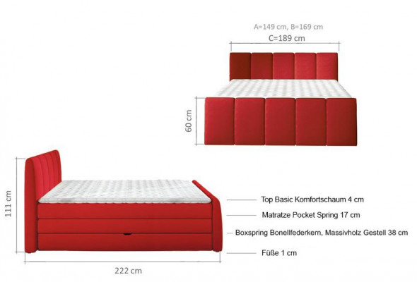 BOXSPRINGBETT DESIGN BETT TOPPER FEDERKERN DOPPELBETT POLSTERBETT mit BETTKASTEN