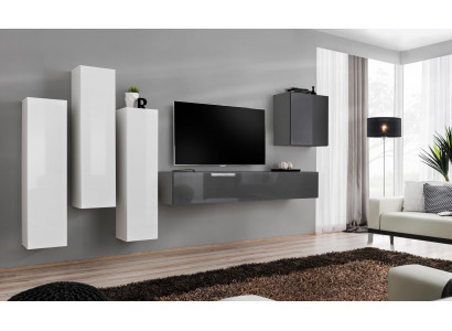 Garnitur Wohnwand Komplett Wohnzimmer Grau Sideboard TV-Ständer Wandschrank