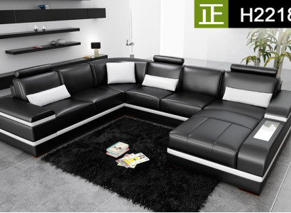 Ecksofa Ledersofa mit USB Big XXL U Form Wohnlandschaft Sofa Couch Garnitur LED