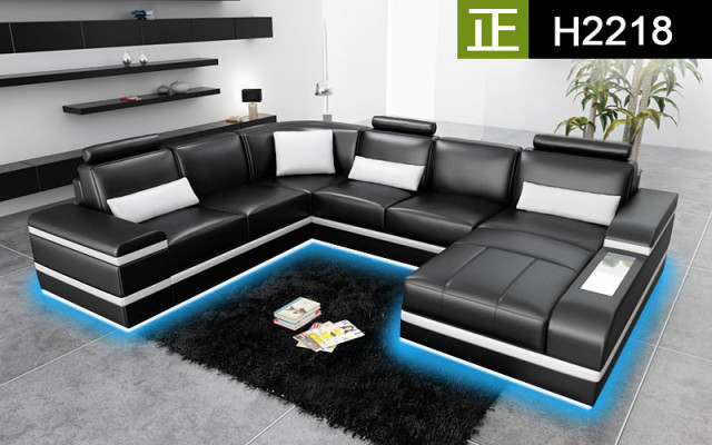 Ecksofa Ledersofa mit USB Big XXL U Form Wohnlandschaft Sofa Couch Garnitur LED