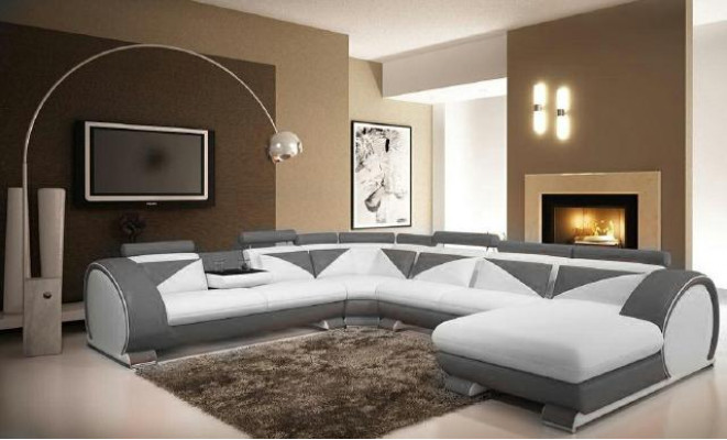 Ledersofa U Form mit USB Ecksofa Polster Sofa Leder Couch Sitz Eck Garnitur Ecke