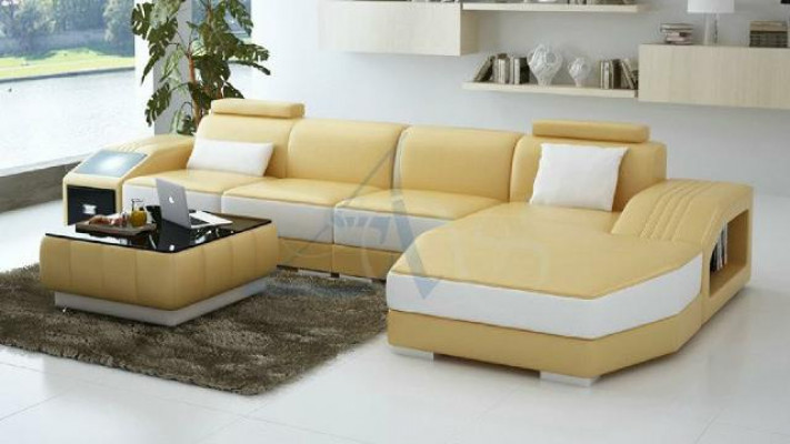 Wohnlandschaft Polster Ecke Eck Sofa Couch Garnitur Landschaft Leder Neu / 2724B