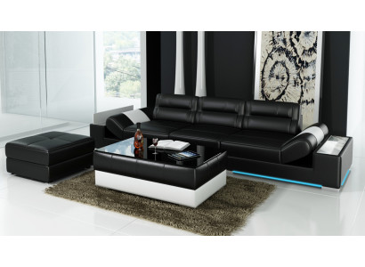 XXL Big Sofa Lounge Club 3+3 Sitzer Multifunktions Couch Leder Couch + USB + LED