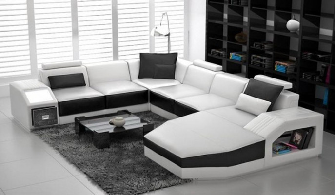 Wohnlandschaft Ecksofa Design Sofa mit USB Polster Sitz Ecke U Form Weiß PHM110