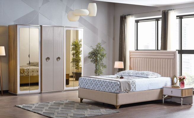 Modern Schlafzimmer Set Bett 2x Nachttische Schrank Neu Luxus